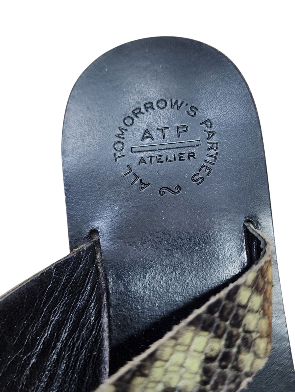 ATP Atelier Black Green Snake Print Leather Slide Sandals 8.5 39 Box 53 - Picture 4 of 6